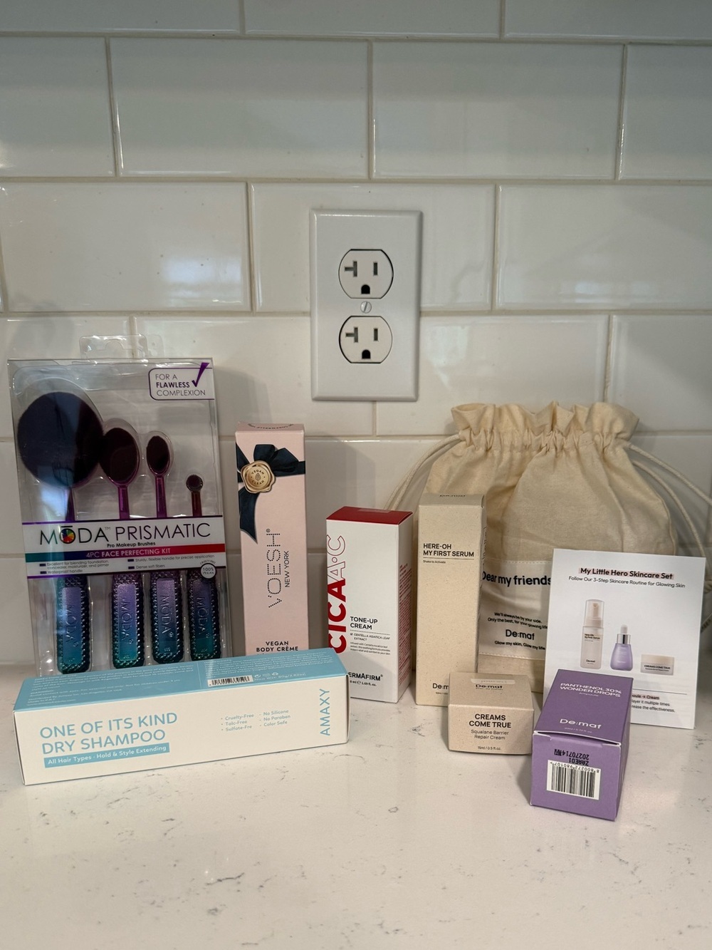 Beauty & Skincare Bundle with Purple Iridescent Makeup Brushes